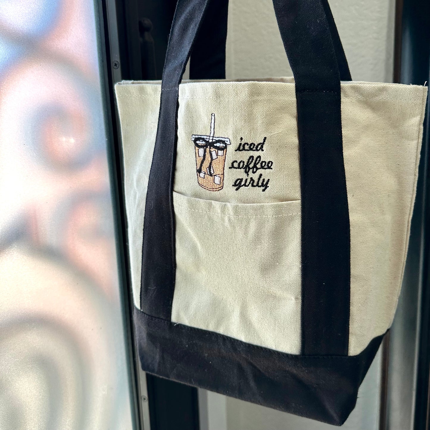 Iced Coffee Girly Embroidered Canvas Tote Bag