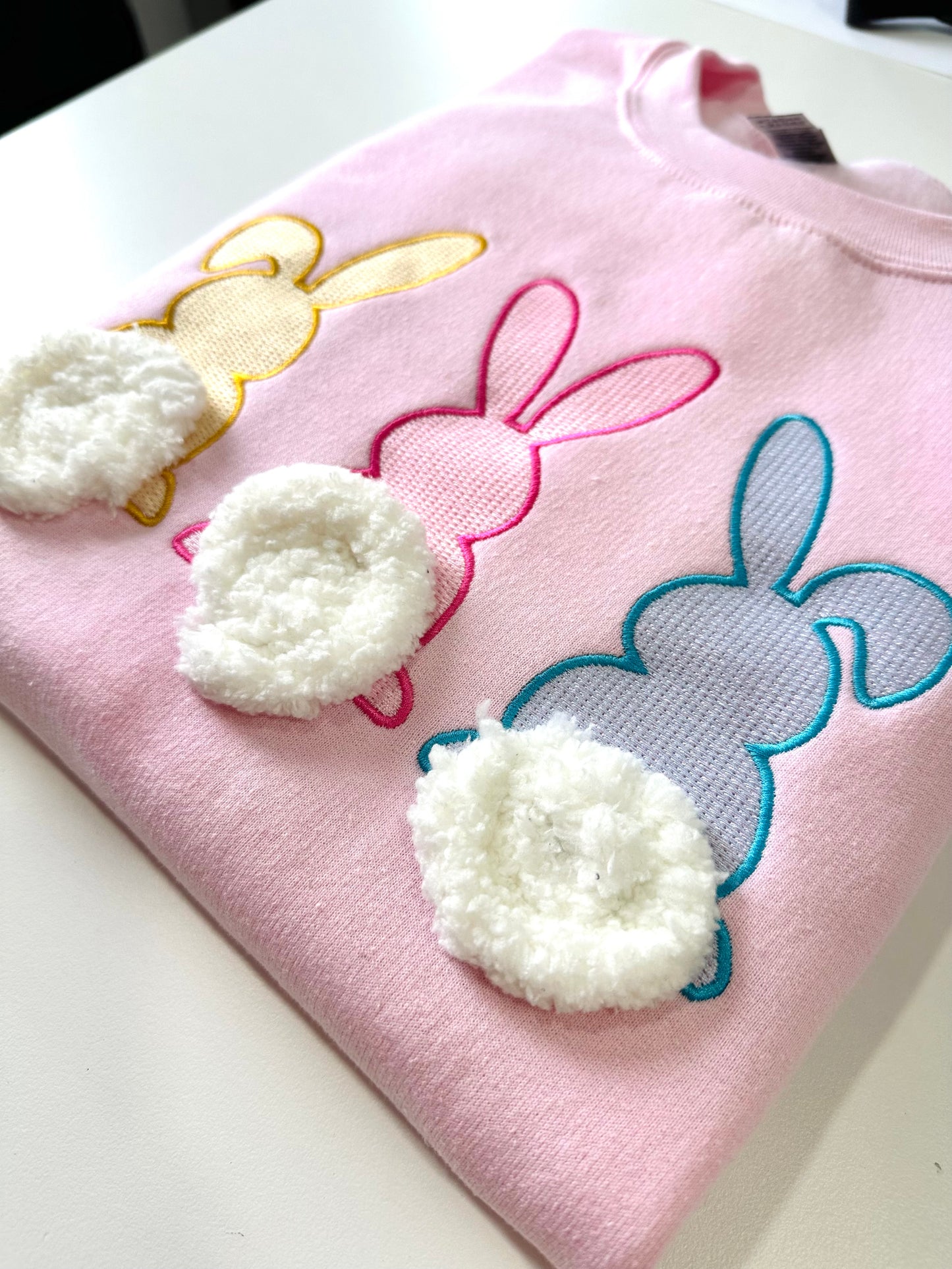Easter Bunnies Fluffy Tails Embroidered T-Shirt