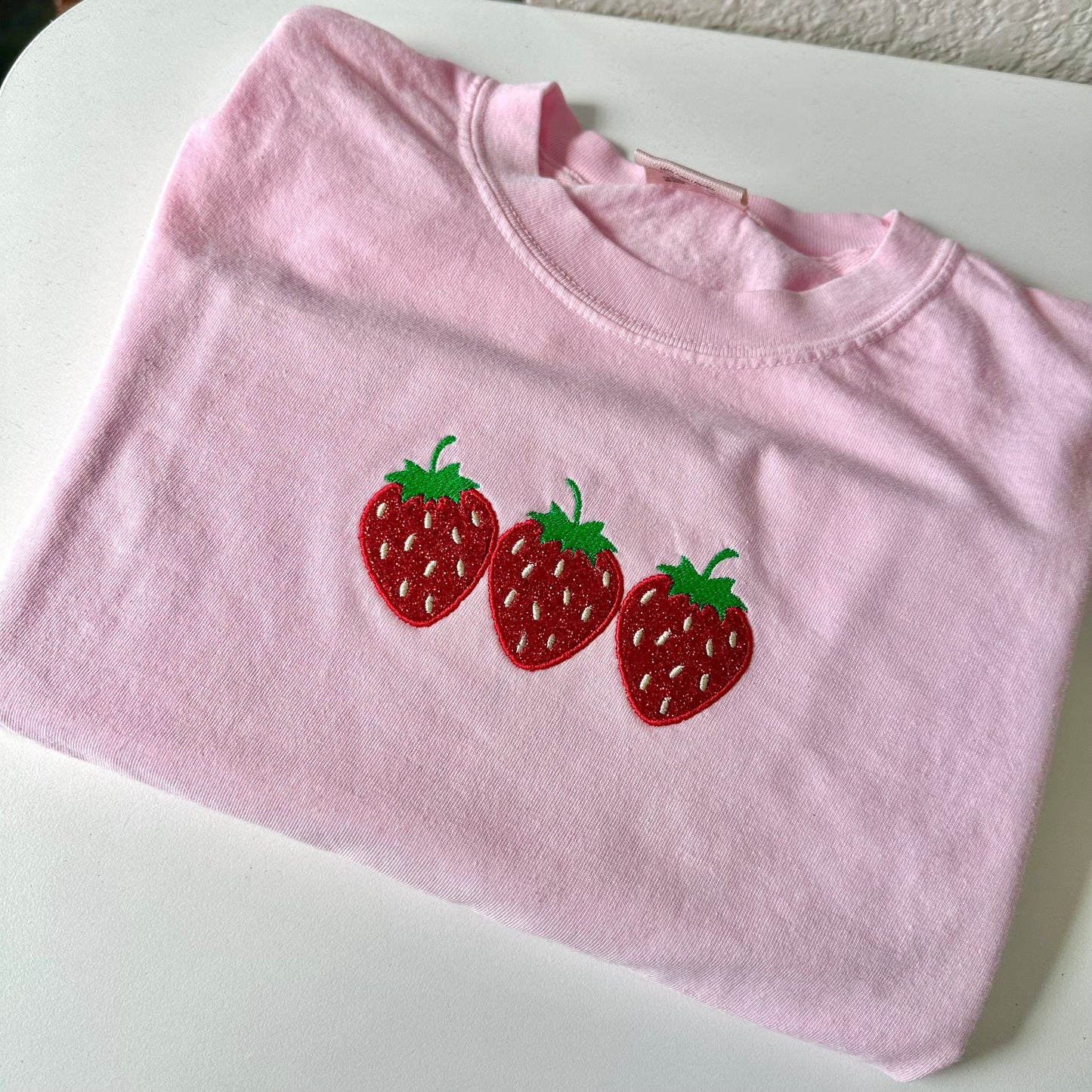Strawberries Glitter Embroidered T-Shirt