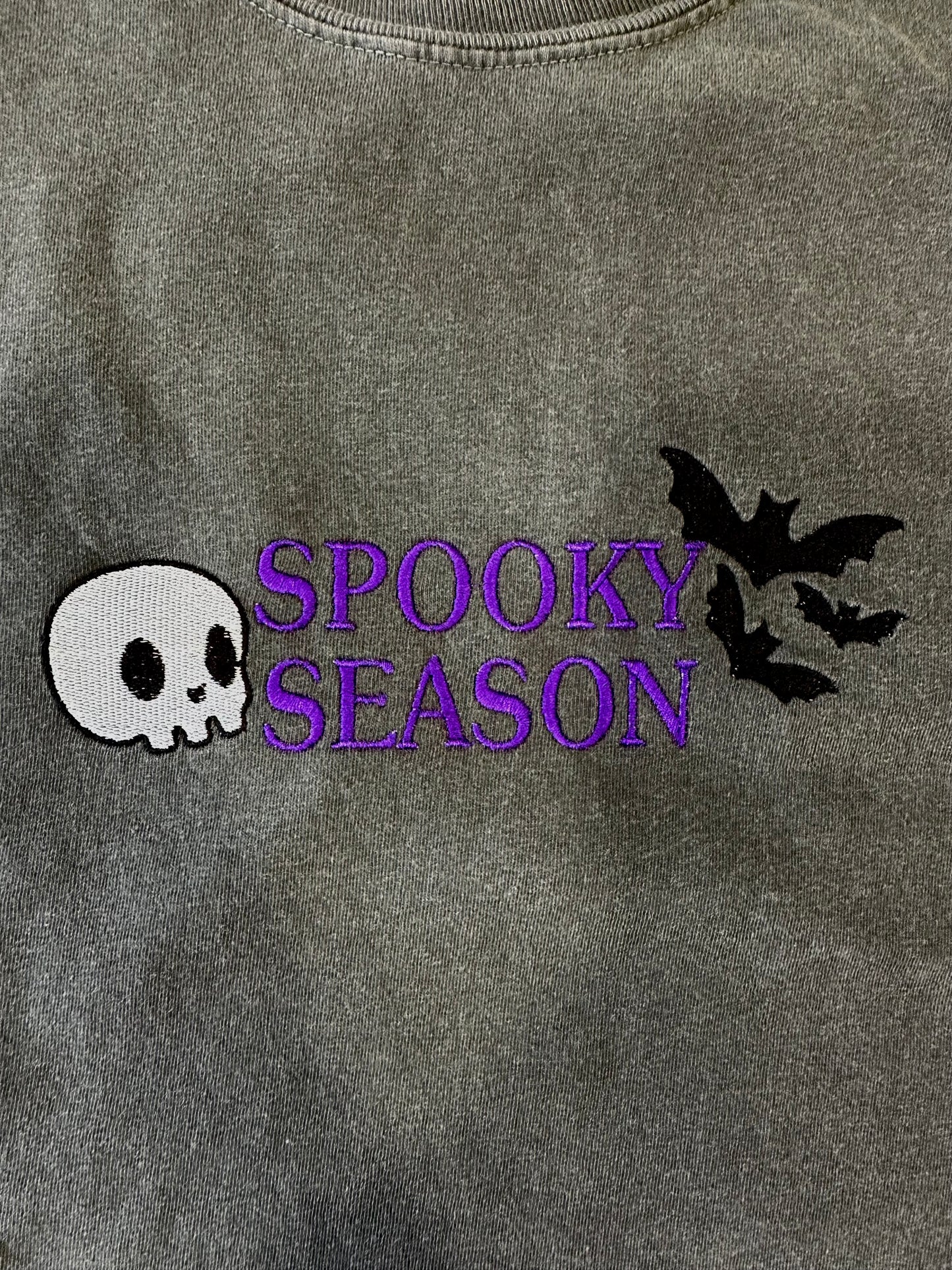 Spooky Season Bats & Skull Embroidered Tshirt