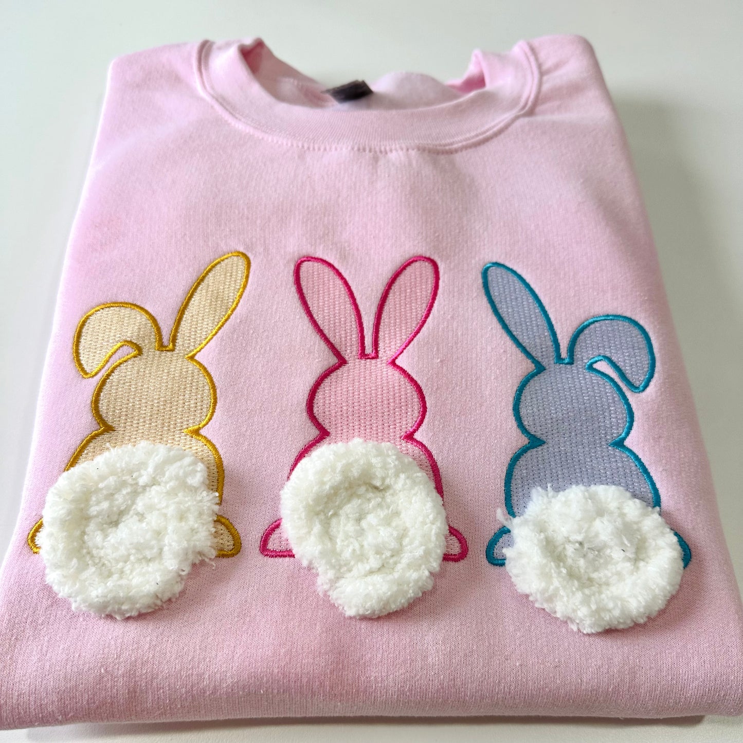 Easter Bunnies Fluffy Tails Embroidered T-Shirt