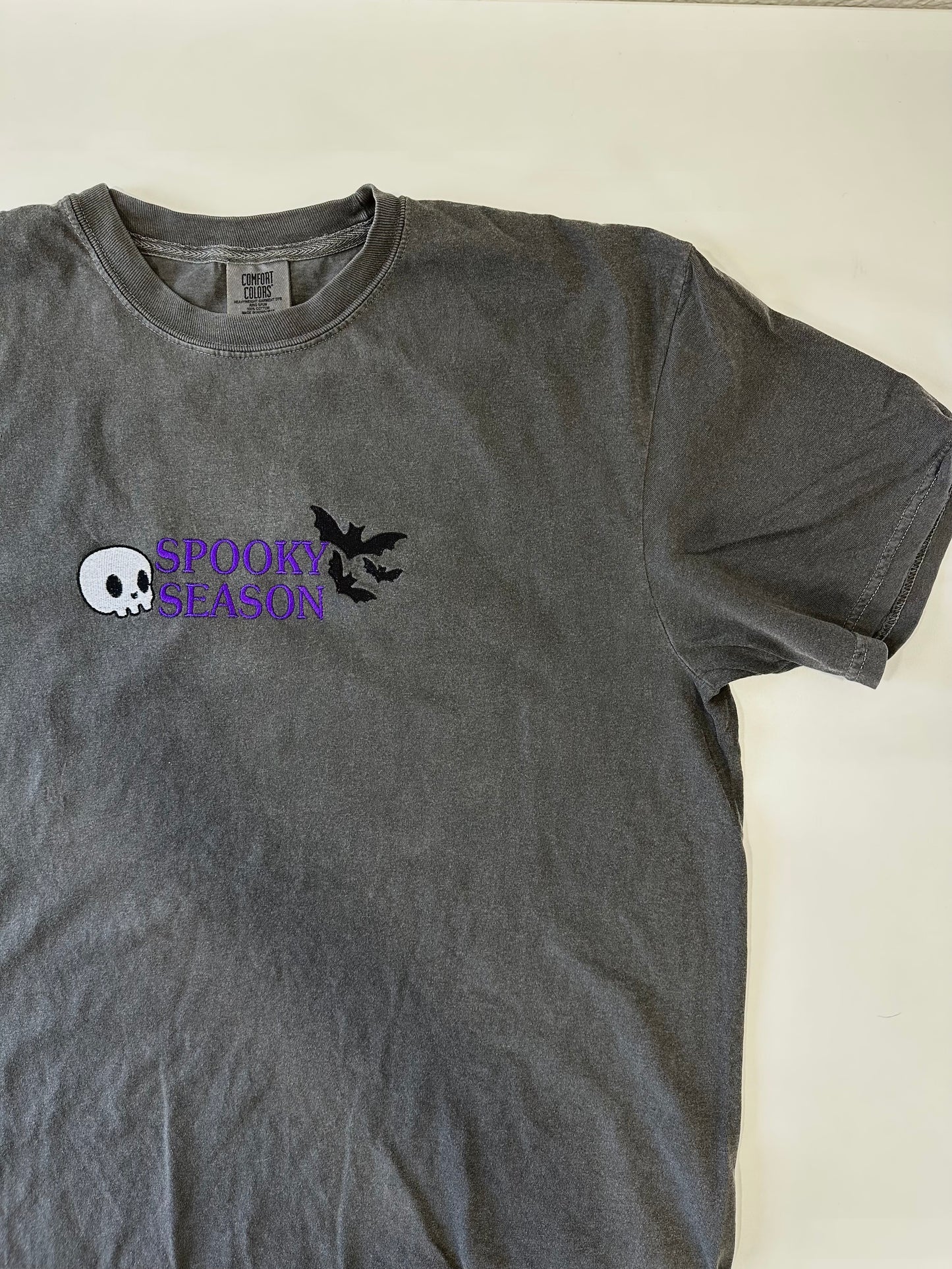 Spooky Season Bats & Skull Embroidered Tshirt