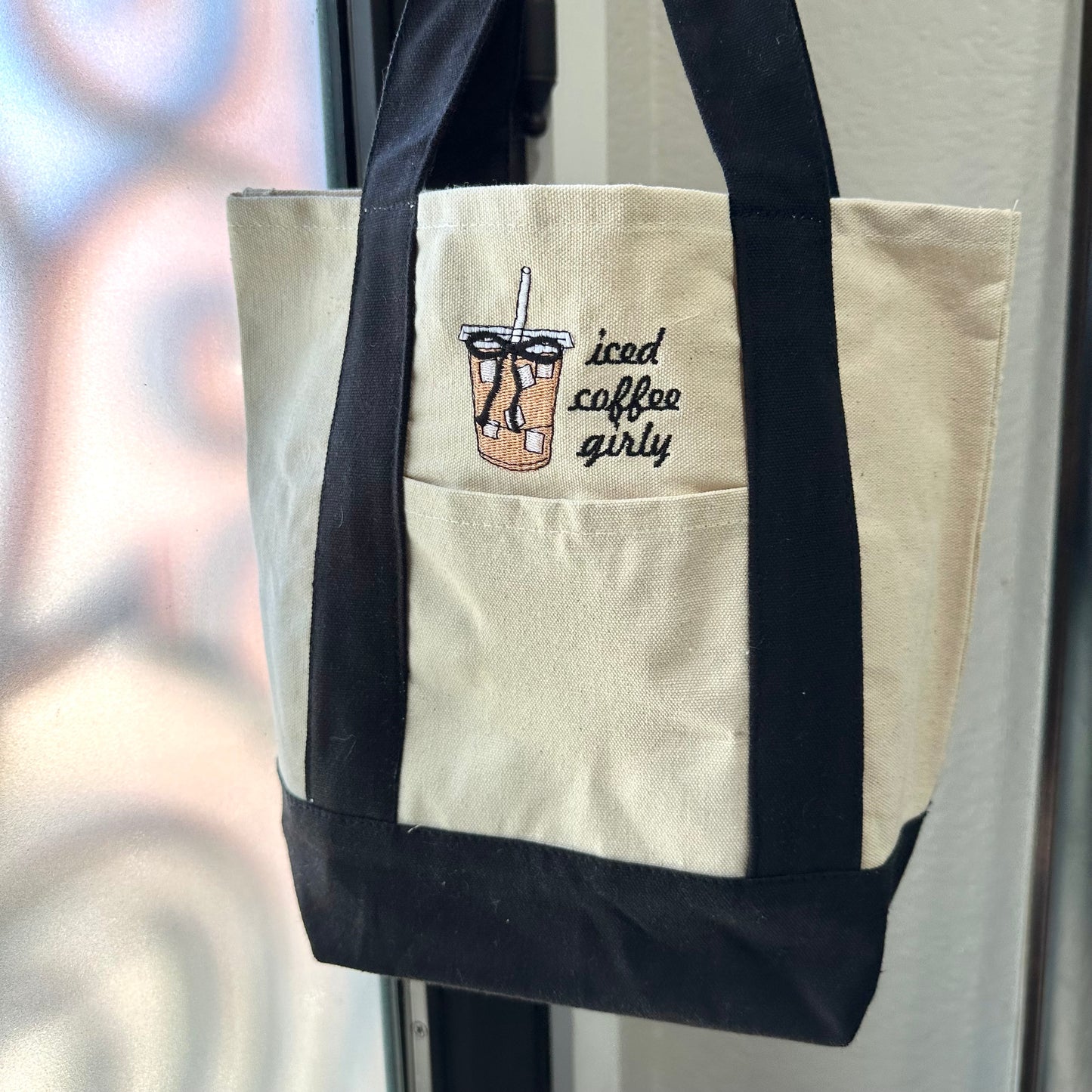 Iced Coffee Girly Embroidered Canvas Tote Bag