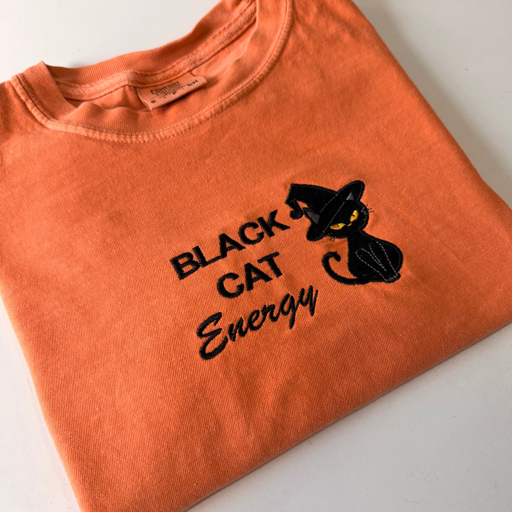Black Cat Energy Embroidered T-shirt
