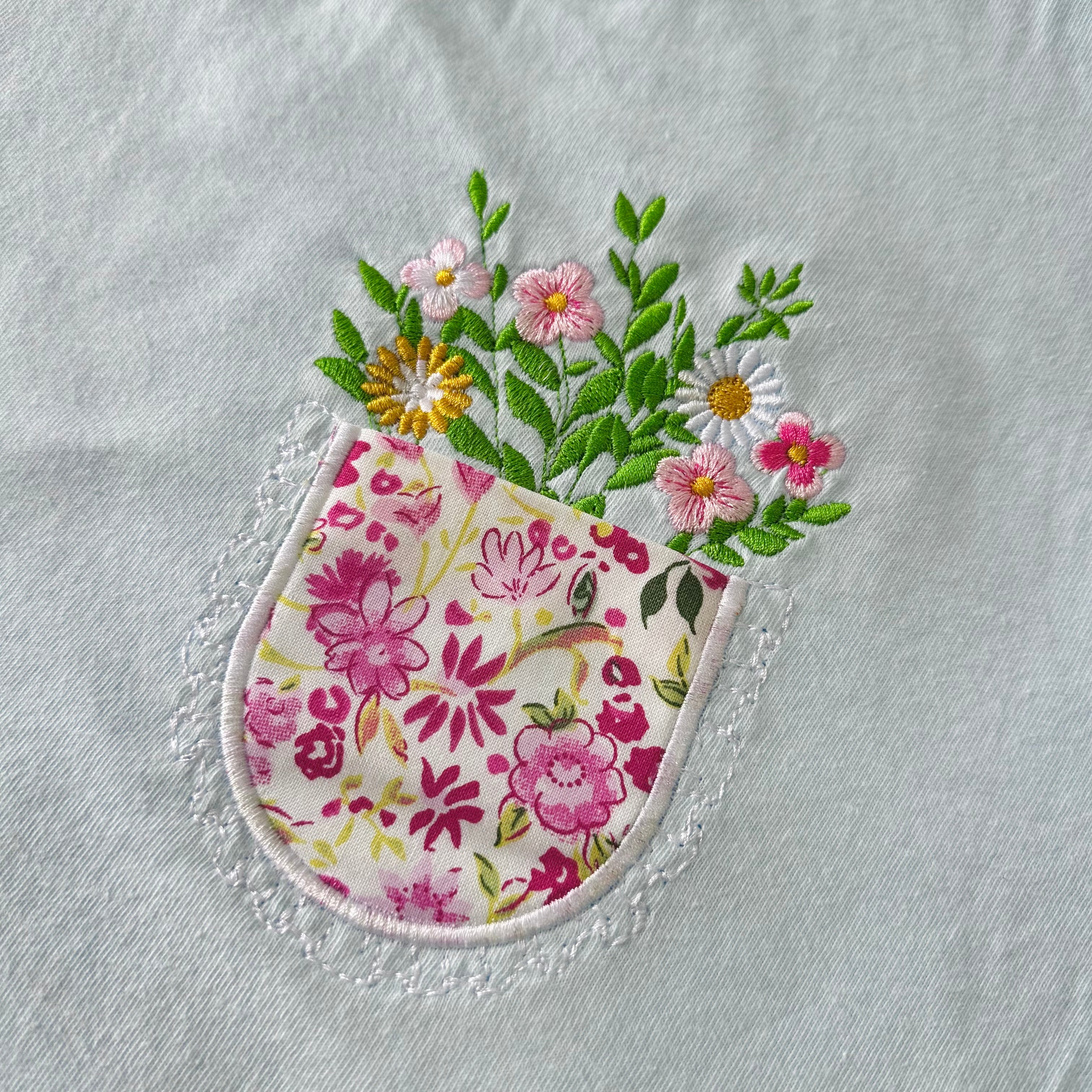 Floral Embroidered Pocket T-Shirt