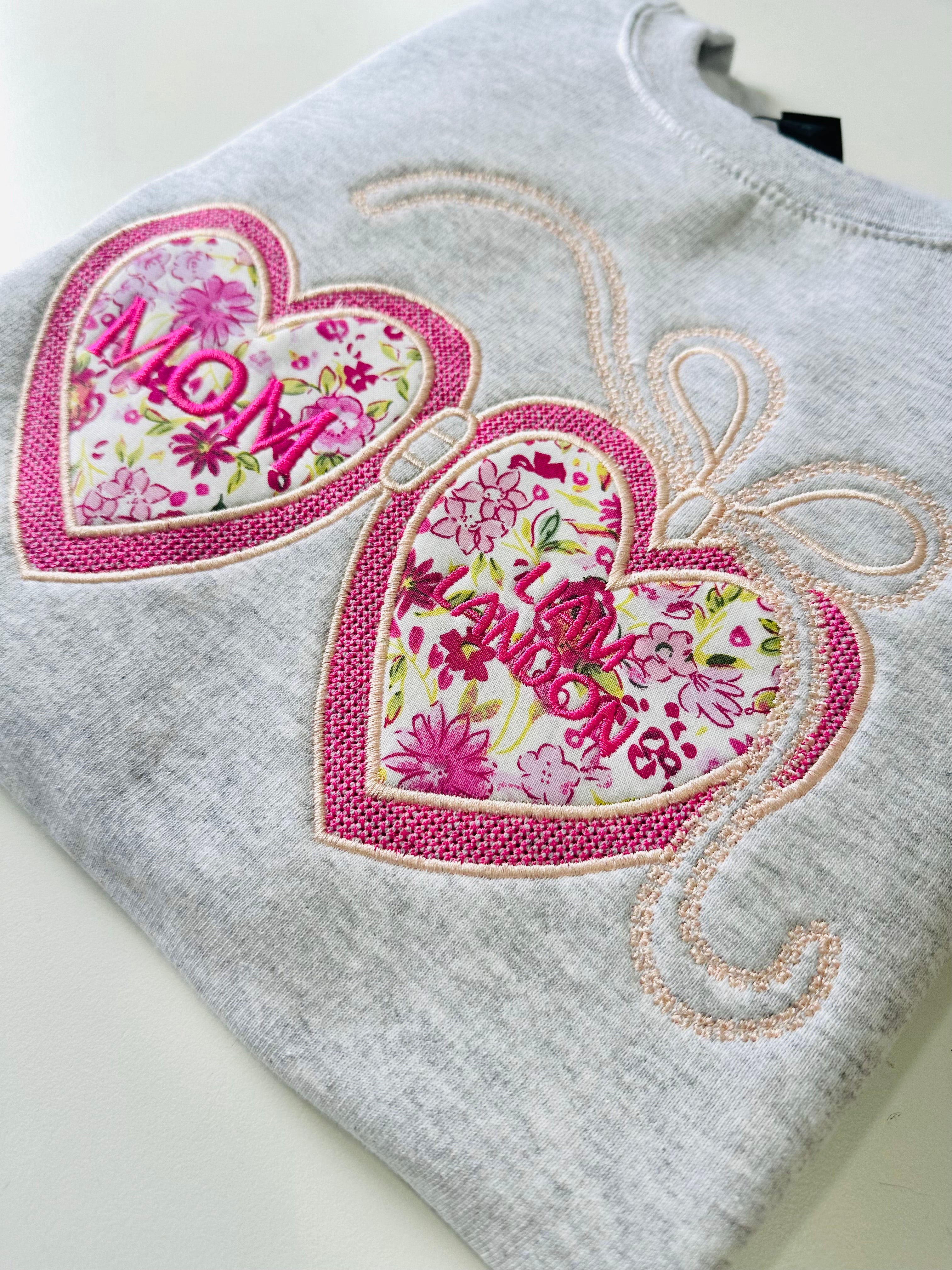 Personalized Mom Sweatshirt with Kids Names Hearts
