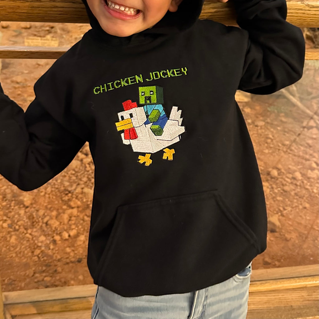 Chicken Jockey Embroidered Hoodie Youth Sizes
