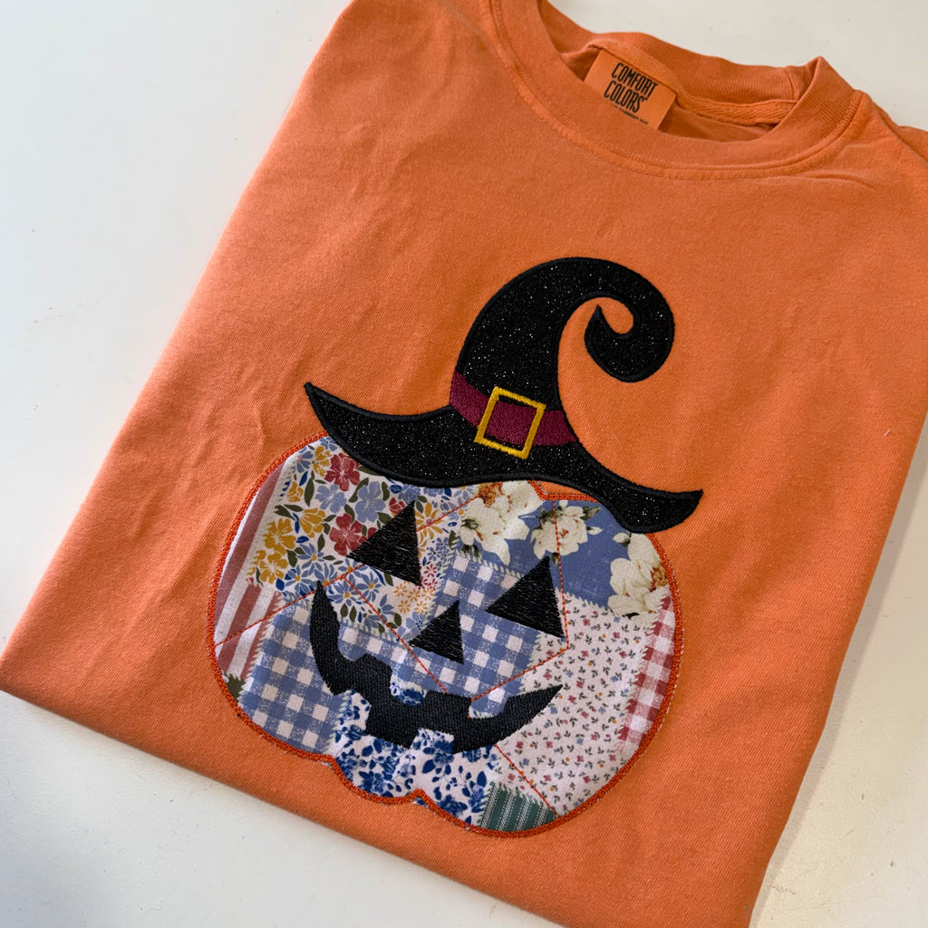 Halloween Pumpkin Embroidered Long Sleeve Tshirt