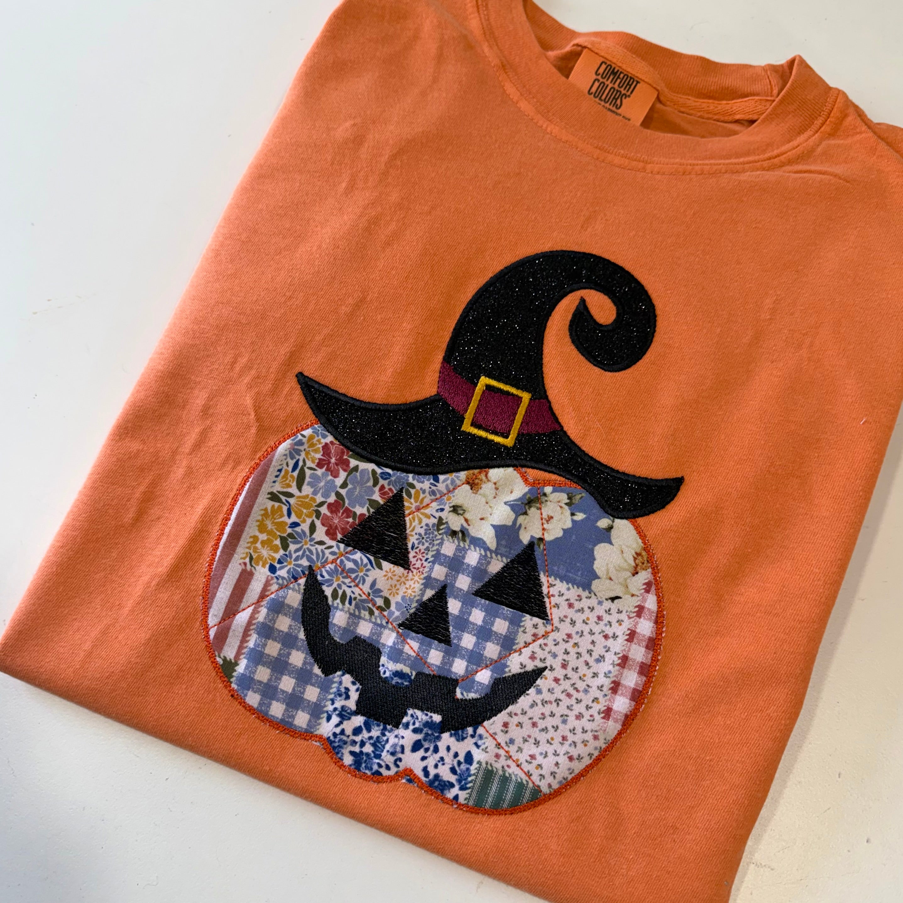 Halloween Pumpkin Embroidered Long Sleeve Tshirt