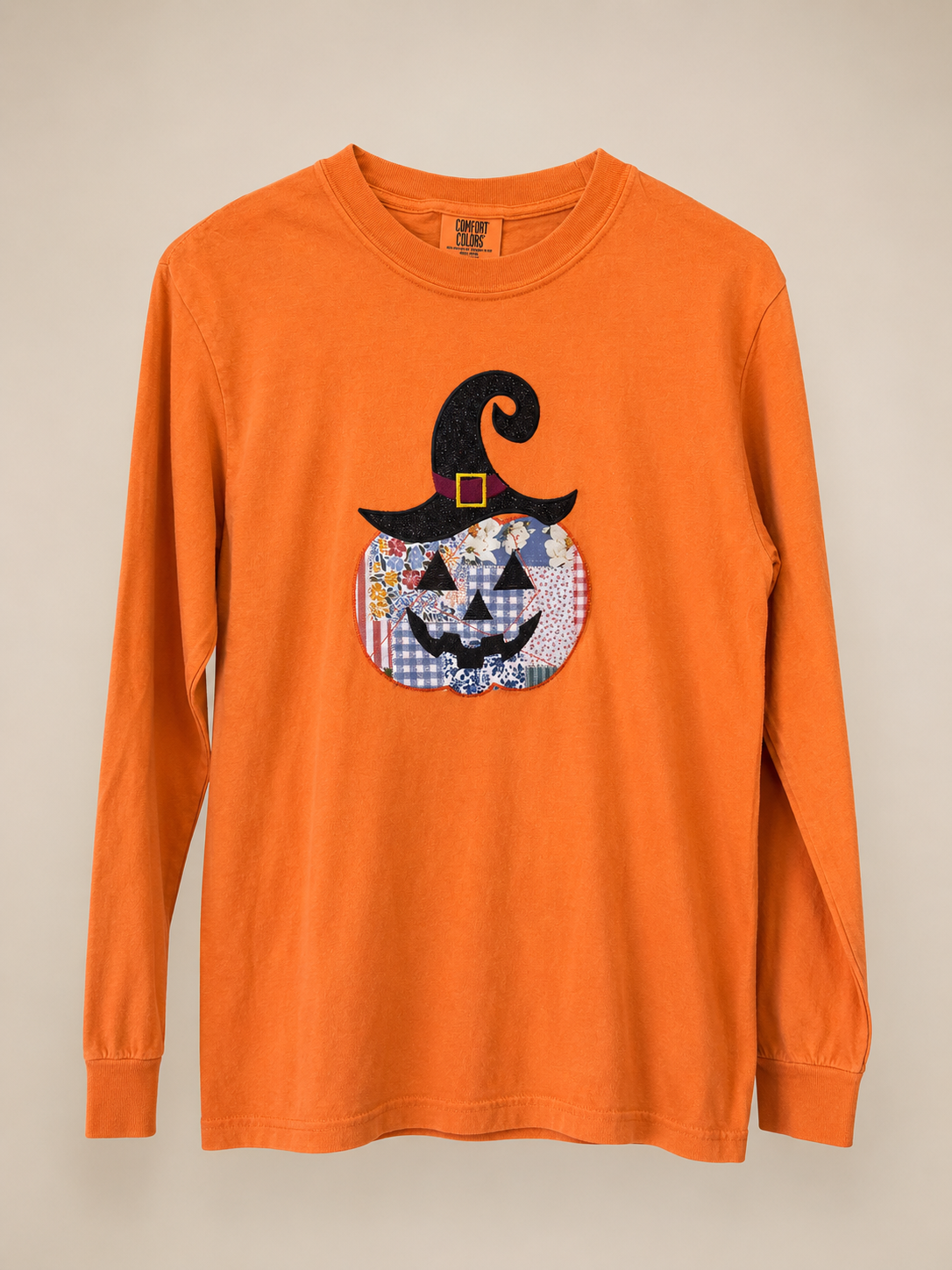 Halloween Pumpkin Embroidered Long Sleeve Tshirt