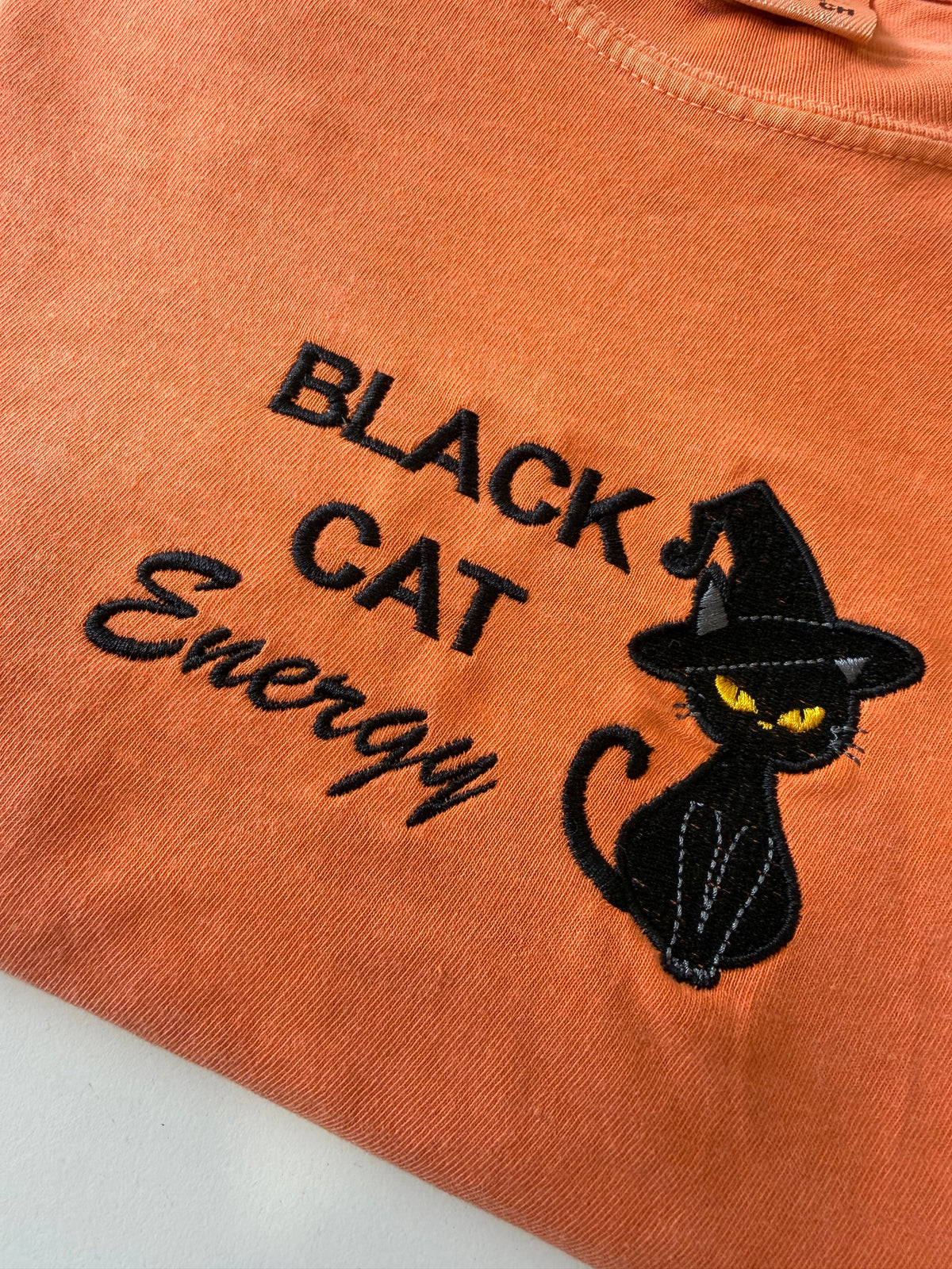 Black Cat Energy Embroidered T-shirt