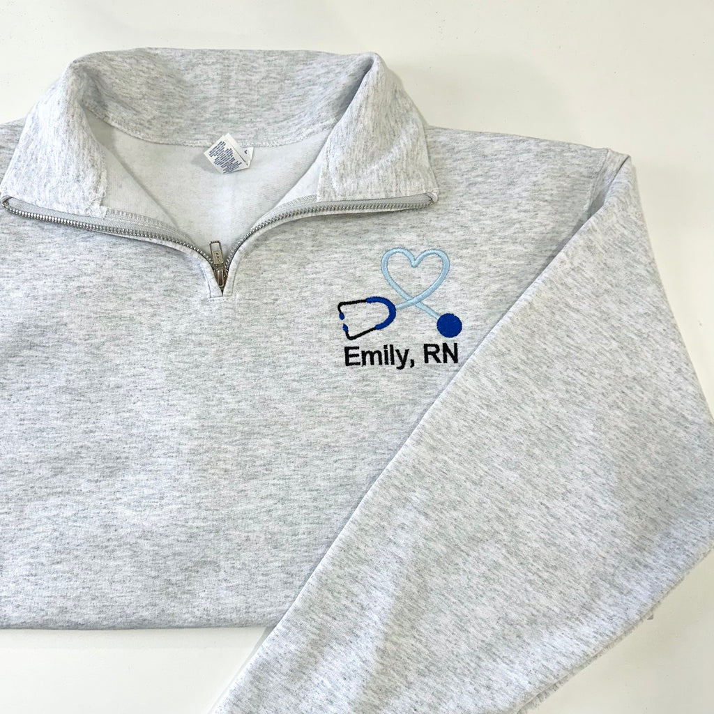 Nurse Personalized with Name Quarter Zip Pullover Embroidered