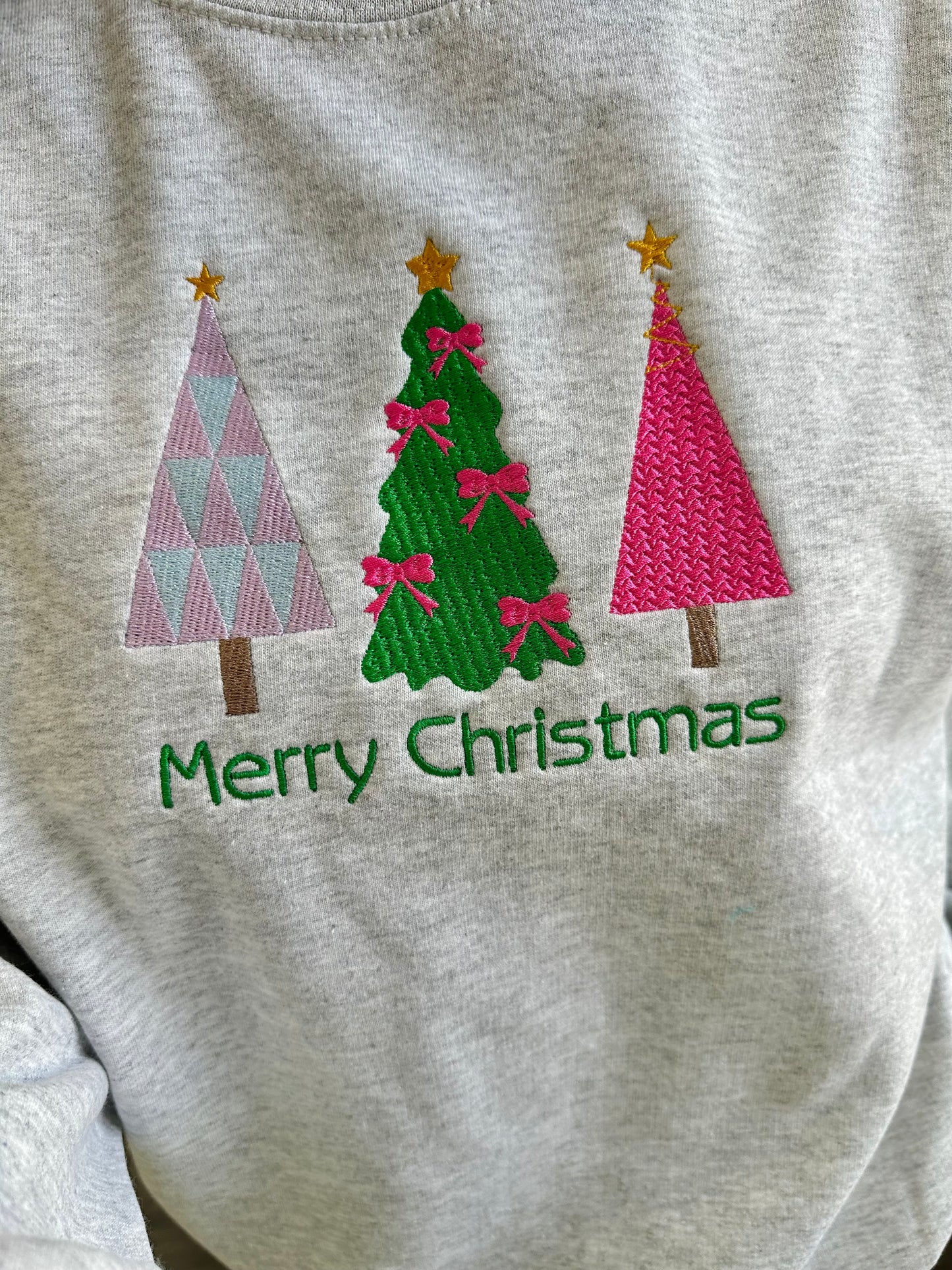 Merry Christmas Three Trees Embroidered Sweatshirt