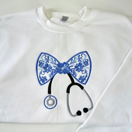 Nurse Bow Embroidered Sweatshirt