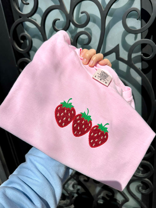 Strawberries Glitter Embroidered T-Shirt