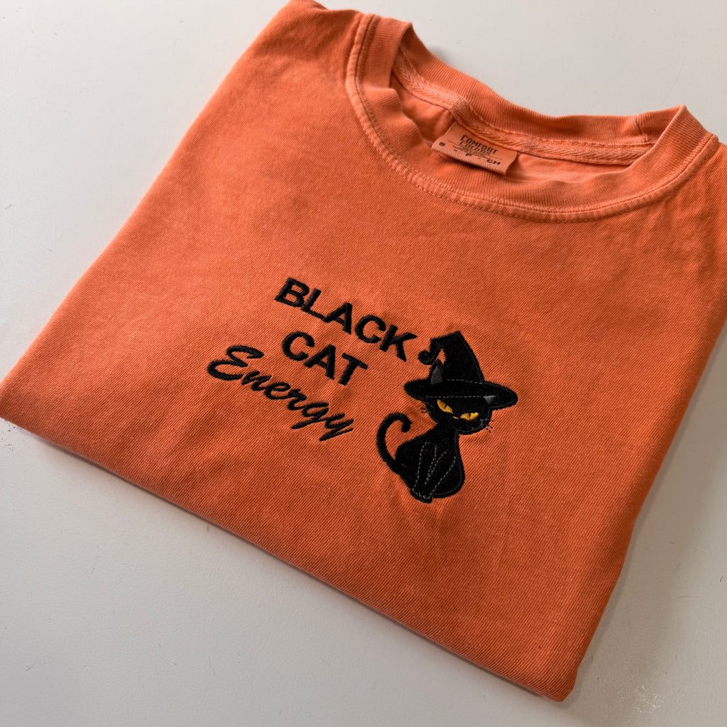 Black Cat Energy Embroidered T-shirt