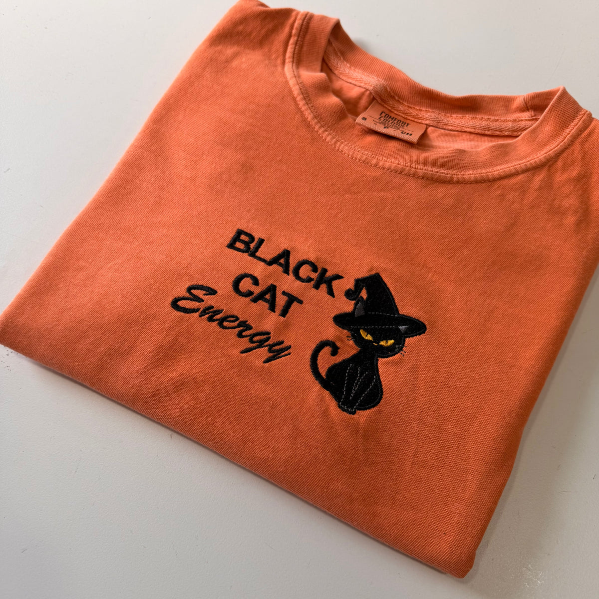 Black Cat Energy Embroidered T-shirt