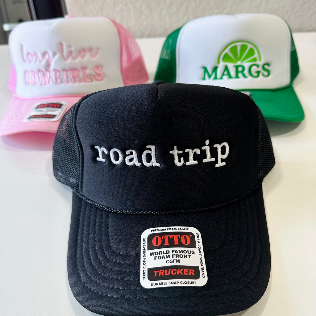 Embroidered Foam Trucker Hats Long Live Cowgirls, Road Trip, Margs