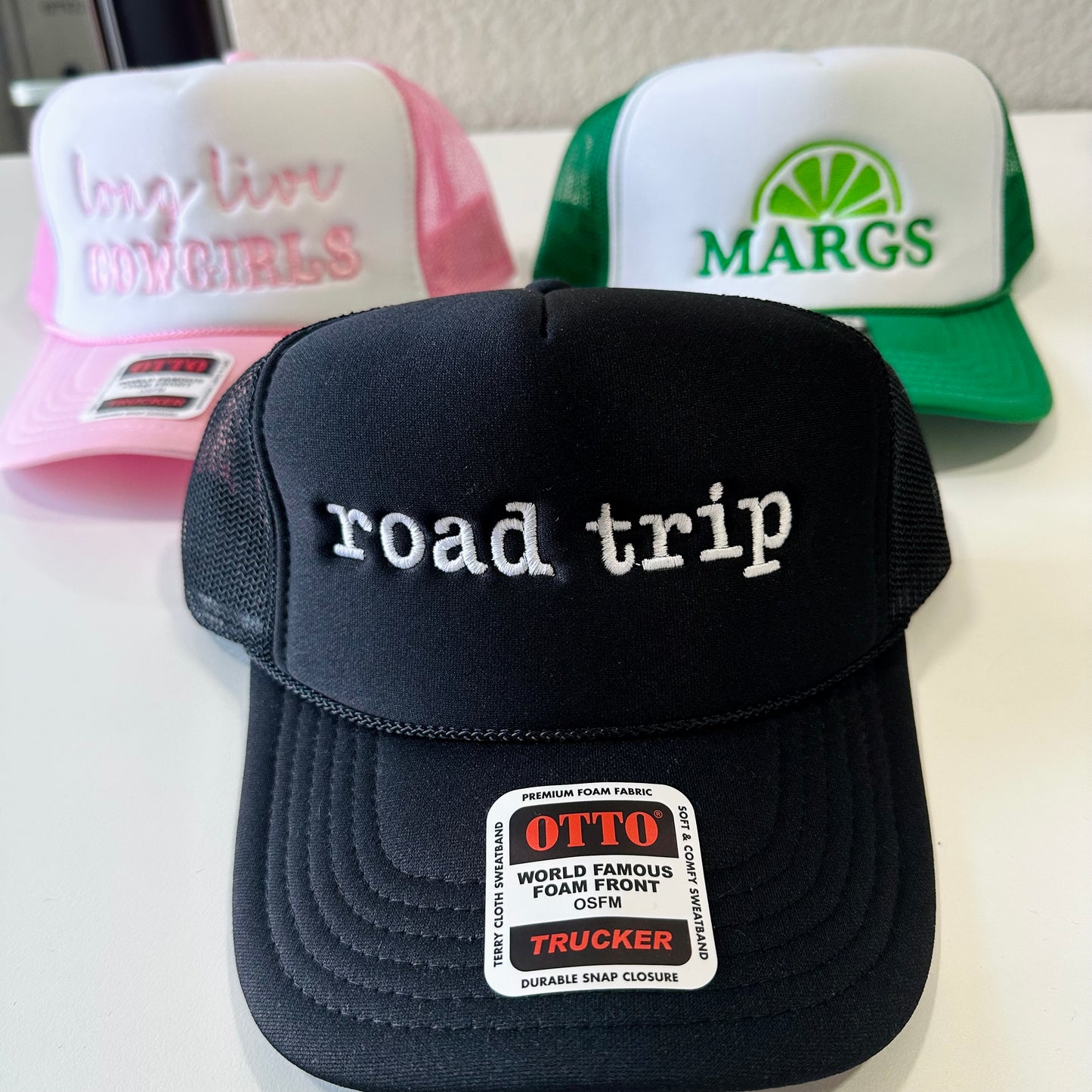 Embroidered Foam Trucker Hats Long Live Cowgirls, Road Trip, Margs