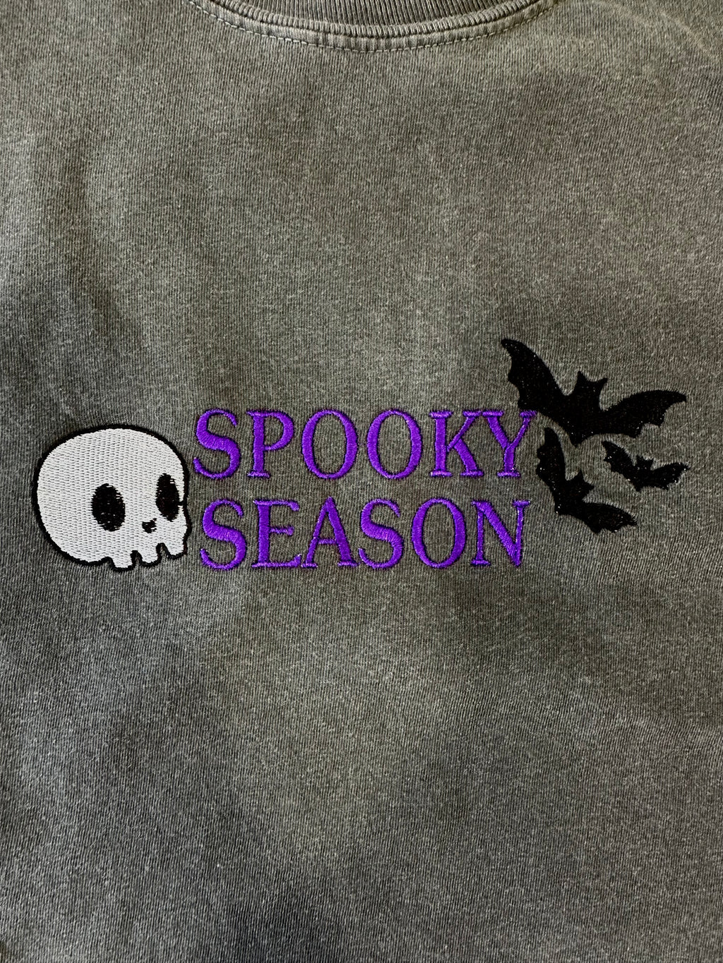 Spooky Season Bats & Skull Embroidered Tshirt