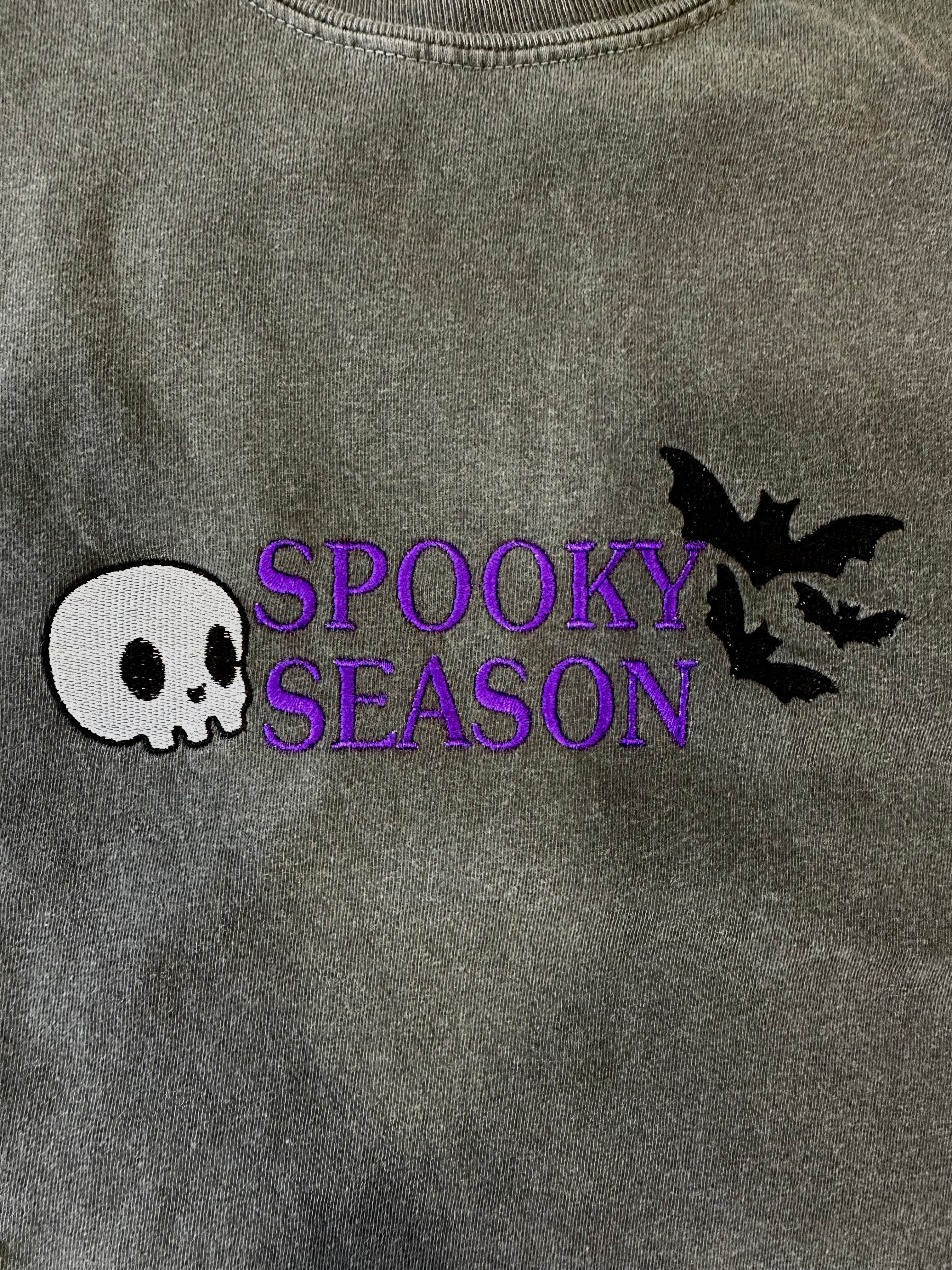 Spooky Season Bats & Skull Embroidered Tshirt