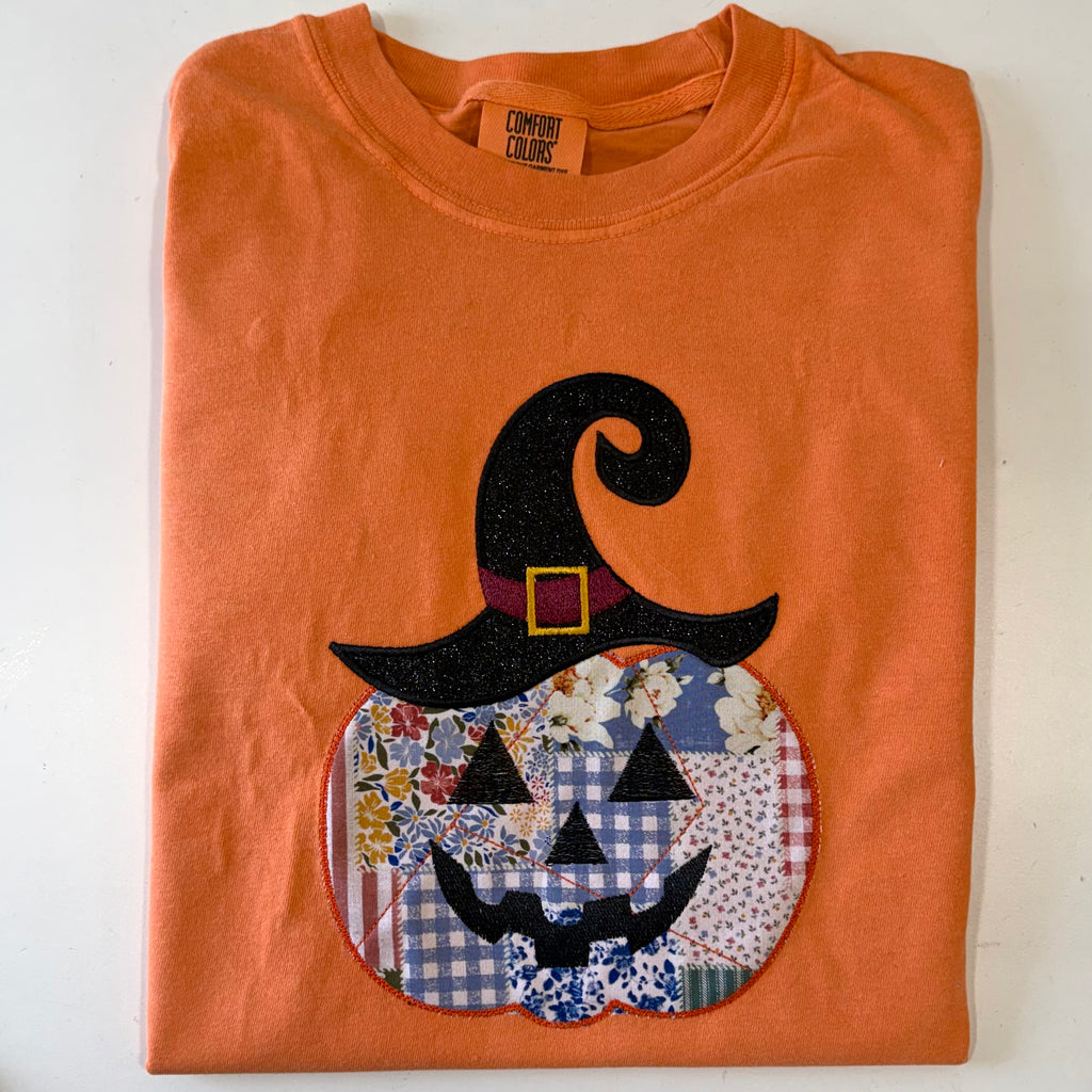 Halloween Pumpkin Embroidered Long Sleeve Tshirt