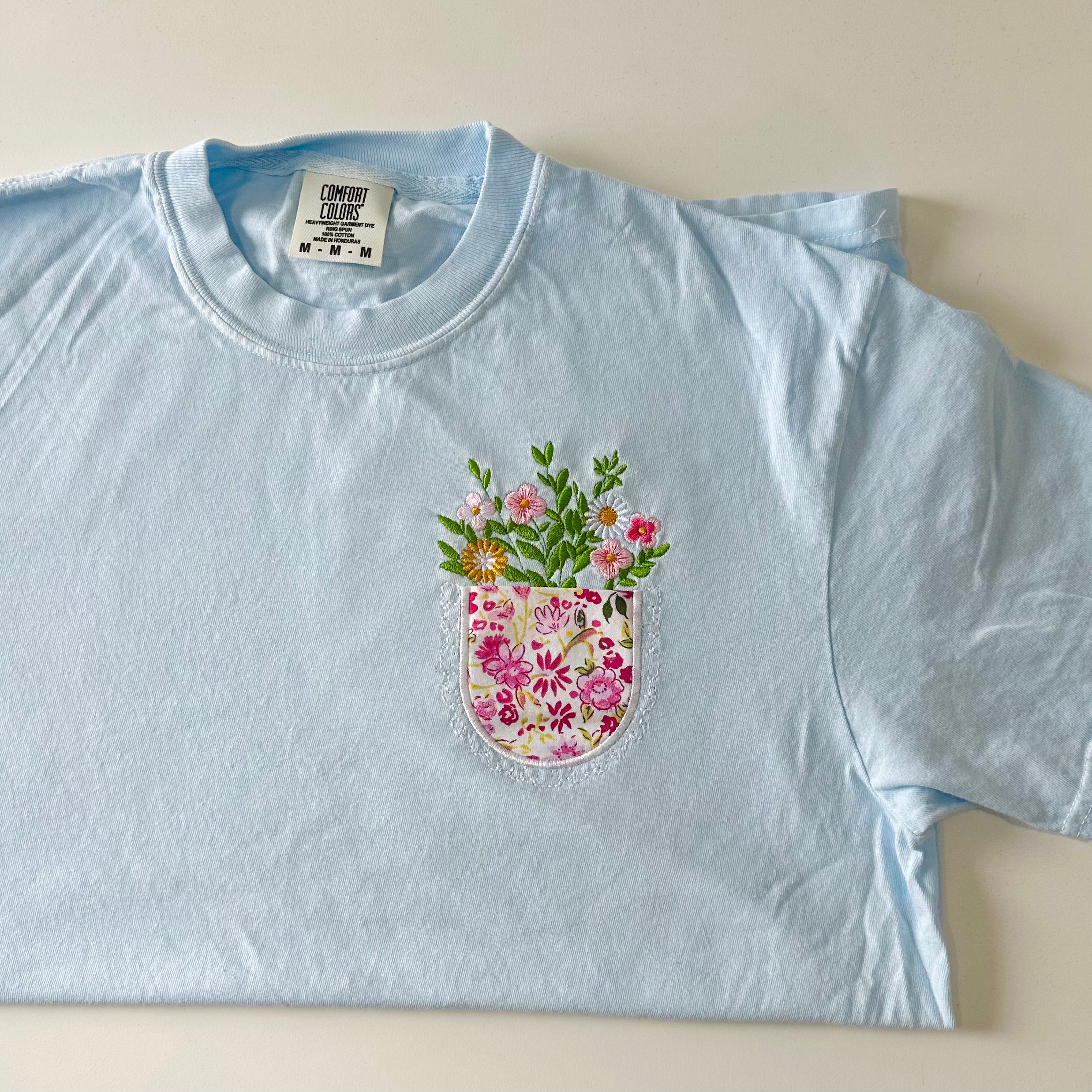 Floral Embroidered Pocket T-Shirt