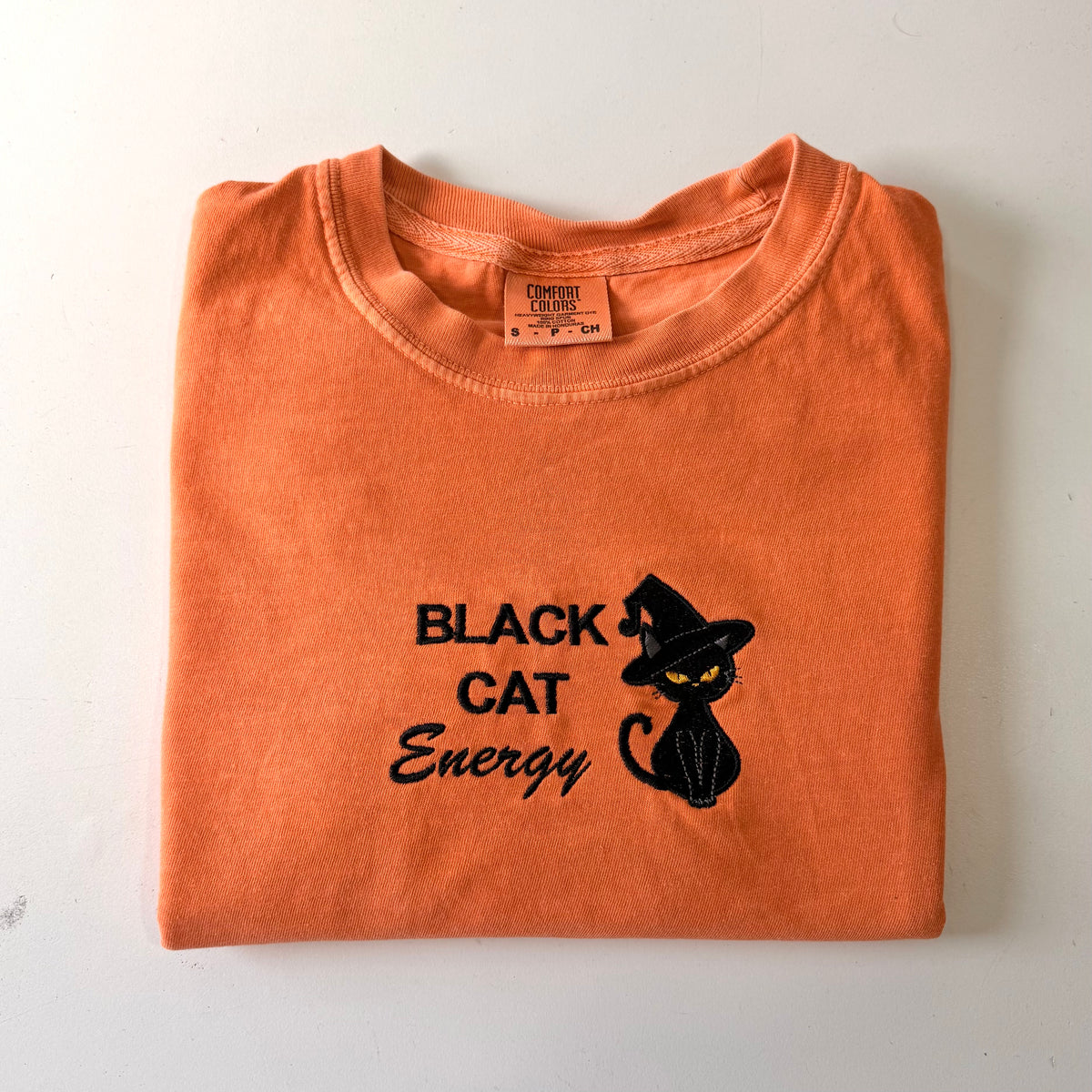 Black Cat Energy Embroidered T-shirt