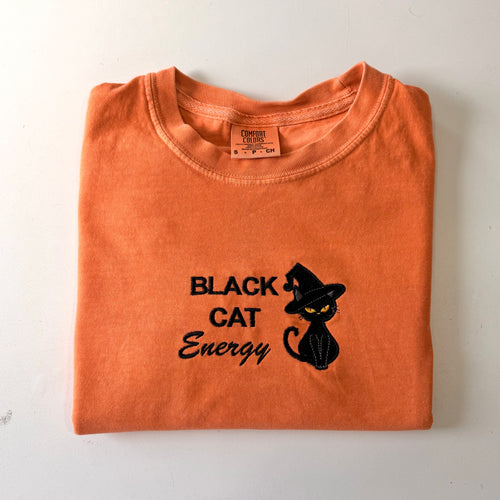 Black Cat Energy Embroidered T-shirt