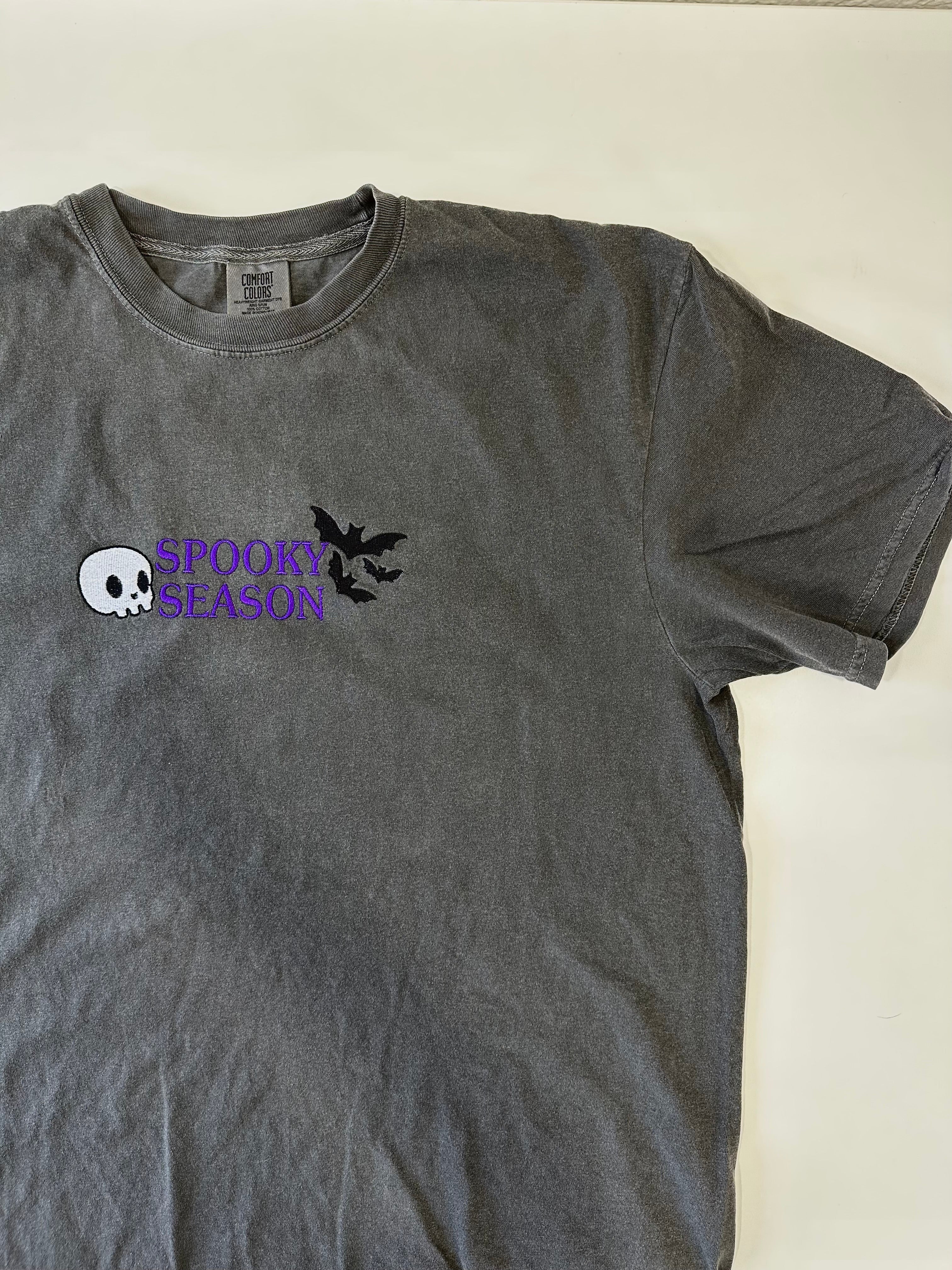 Spooky Season Bats & Skull Embroidered Tshirt