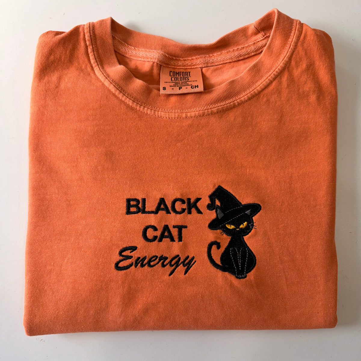 Black Cat Energy Embroidered T-shirt