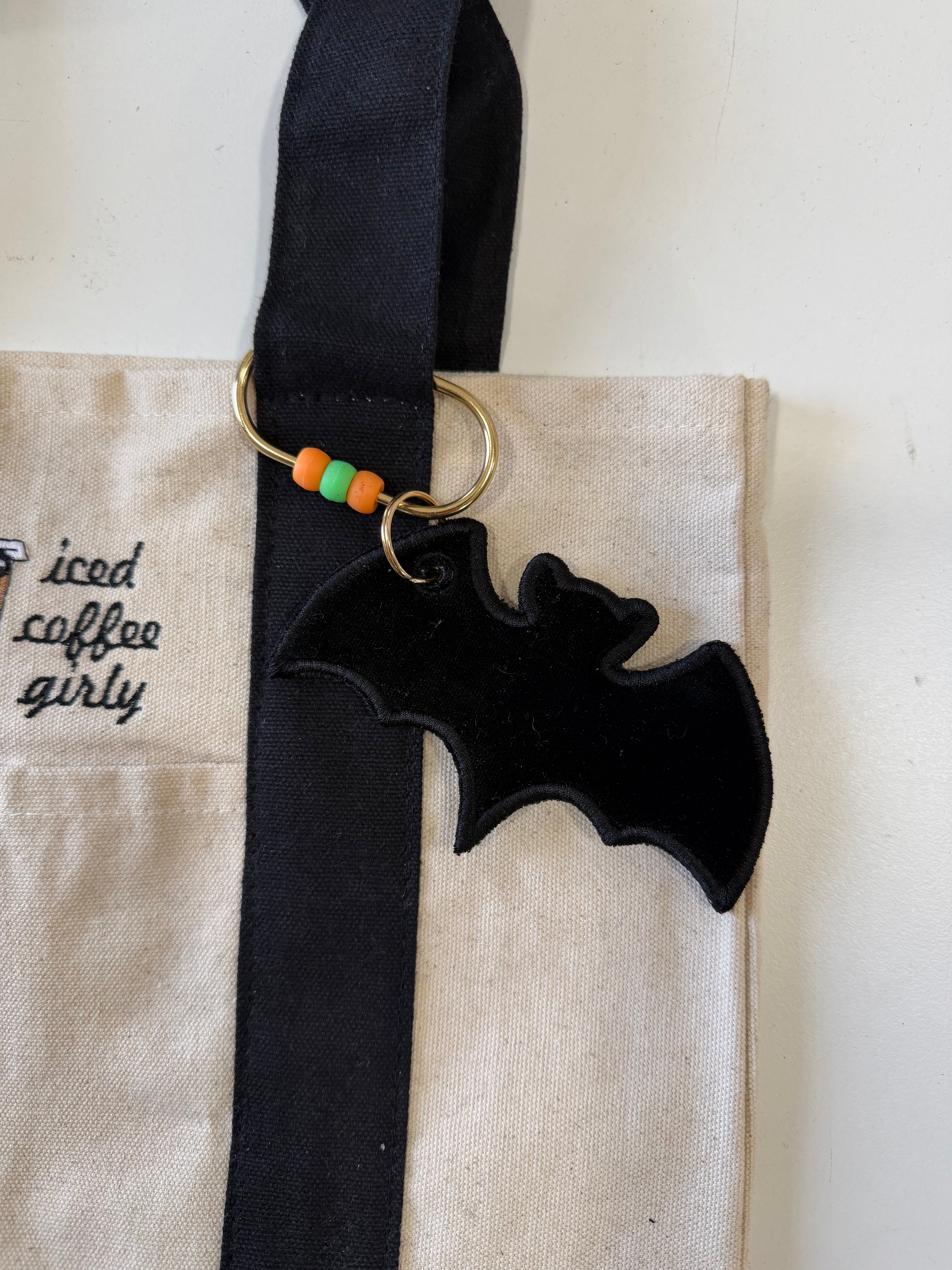 Bat Embroidered Keychain (Clip and Beads Included)