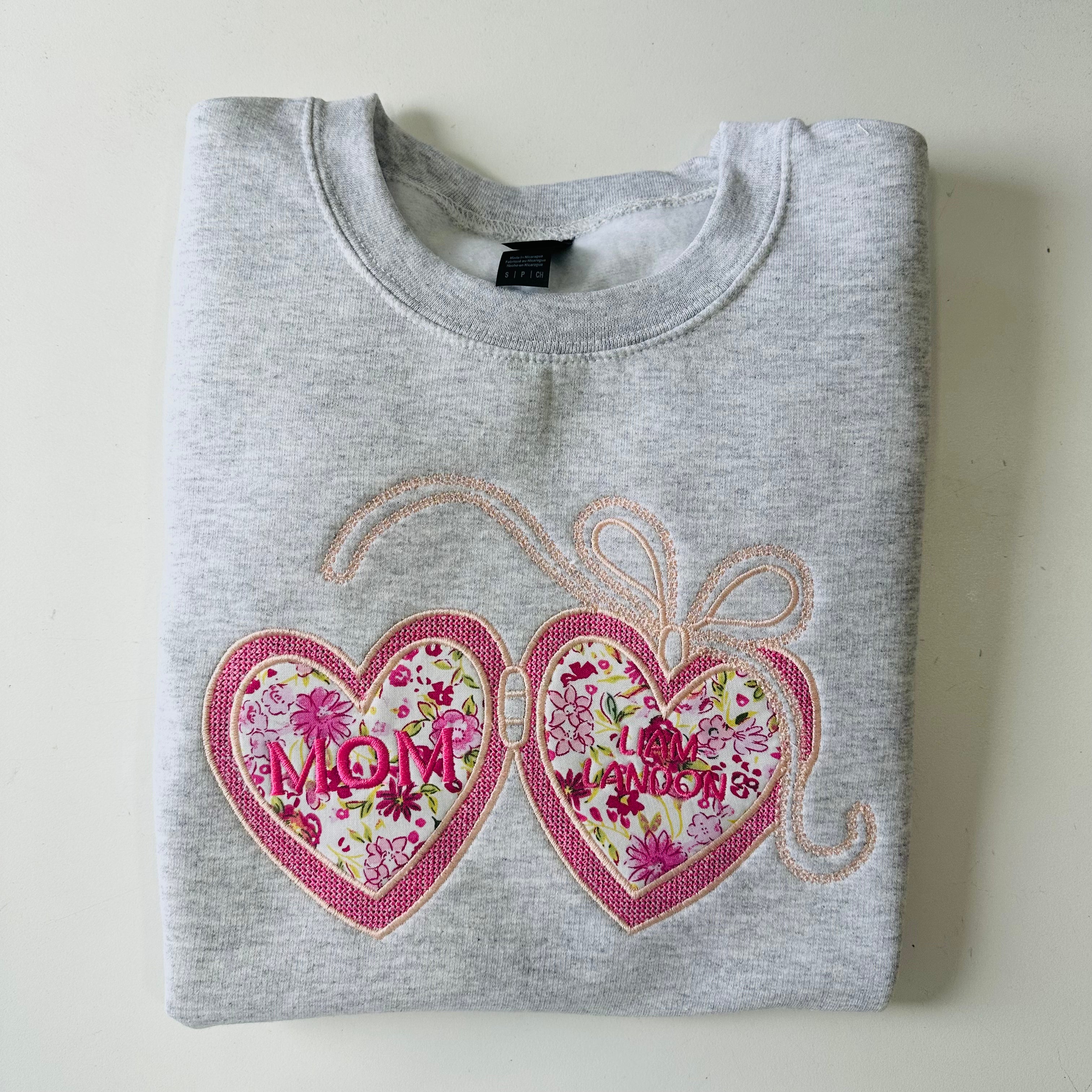 Personalized Mom Sweatshirt with Kids Names Hearts